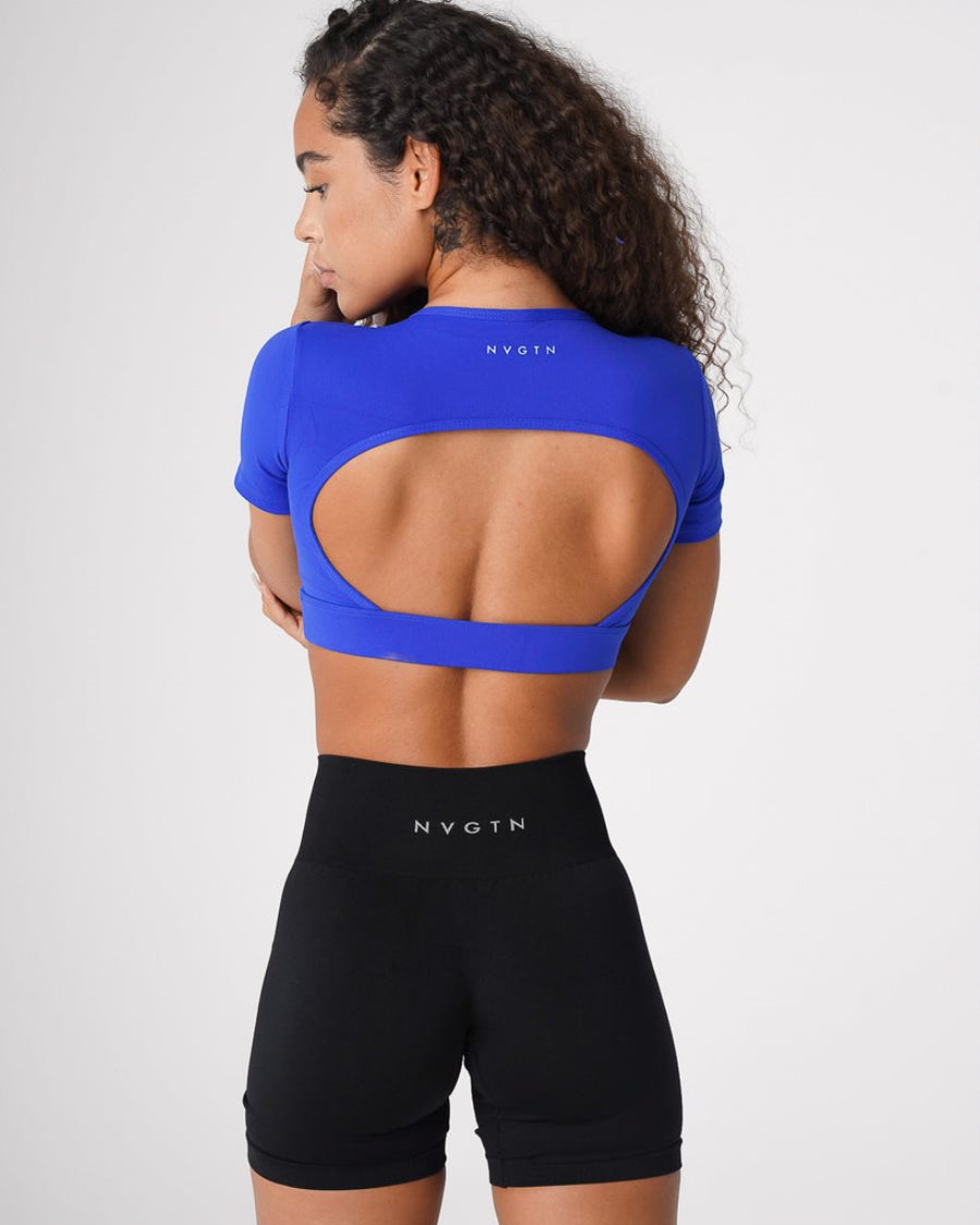 Camiseta NVGTN Open Back Mujer Azules | QUqpbiK2