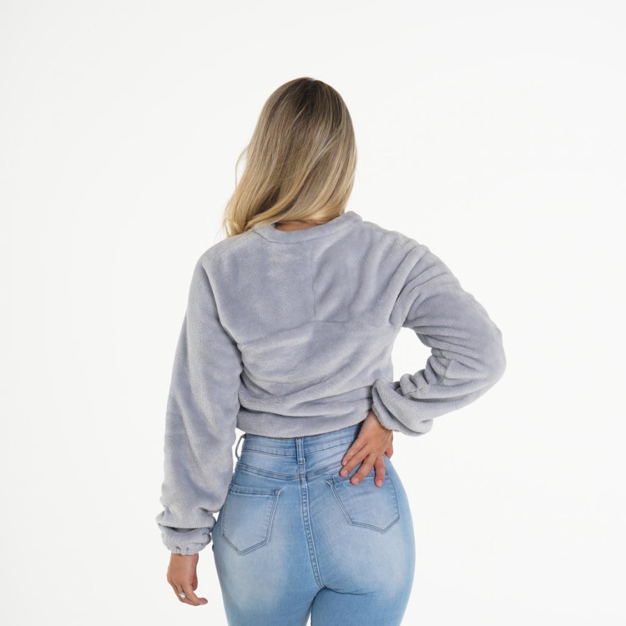 Fleece NVGTN Cropped Teddy Mujer Gris | dPkOWfyI