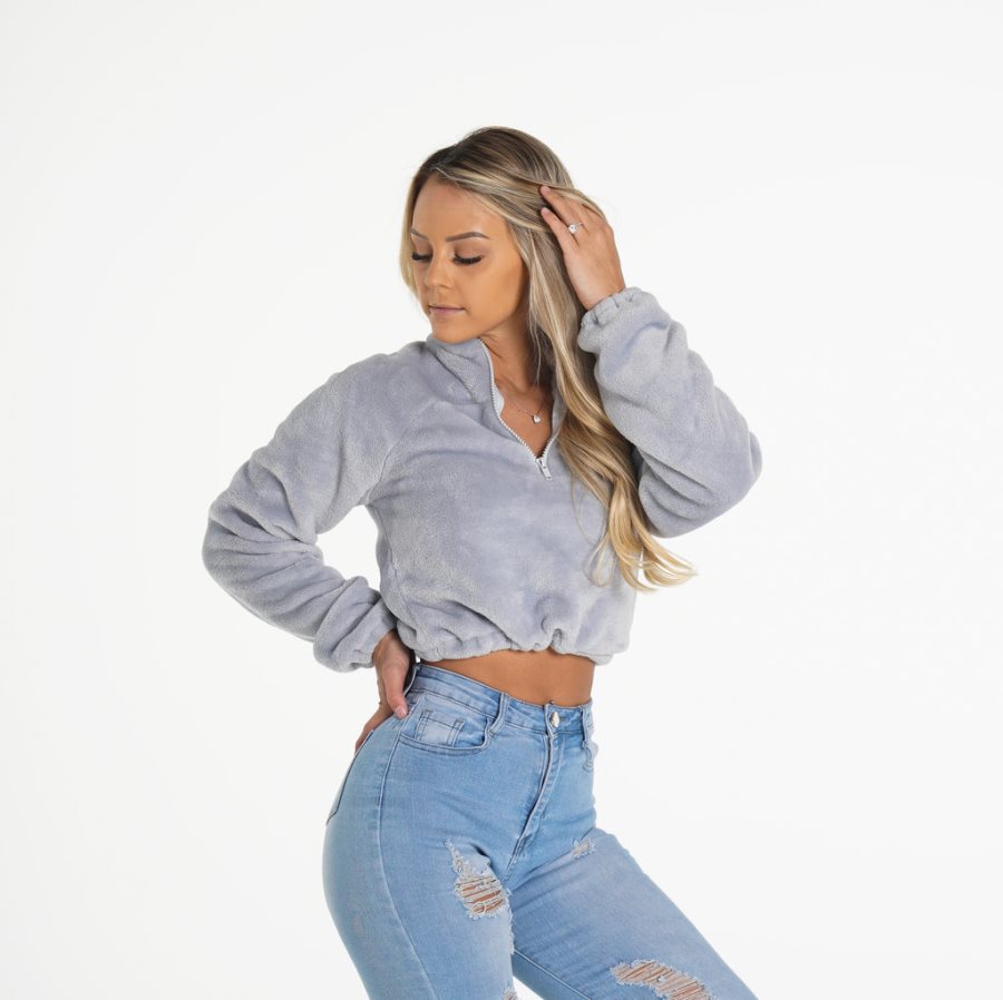 Fleece NVGTN Cropped Teddy Mujer Gris | vLysVWsP