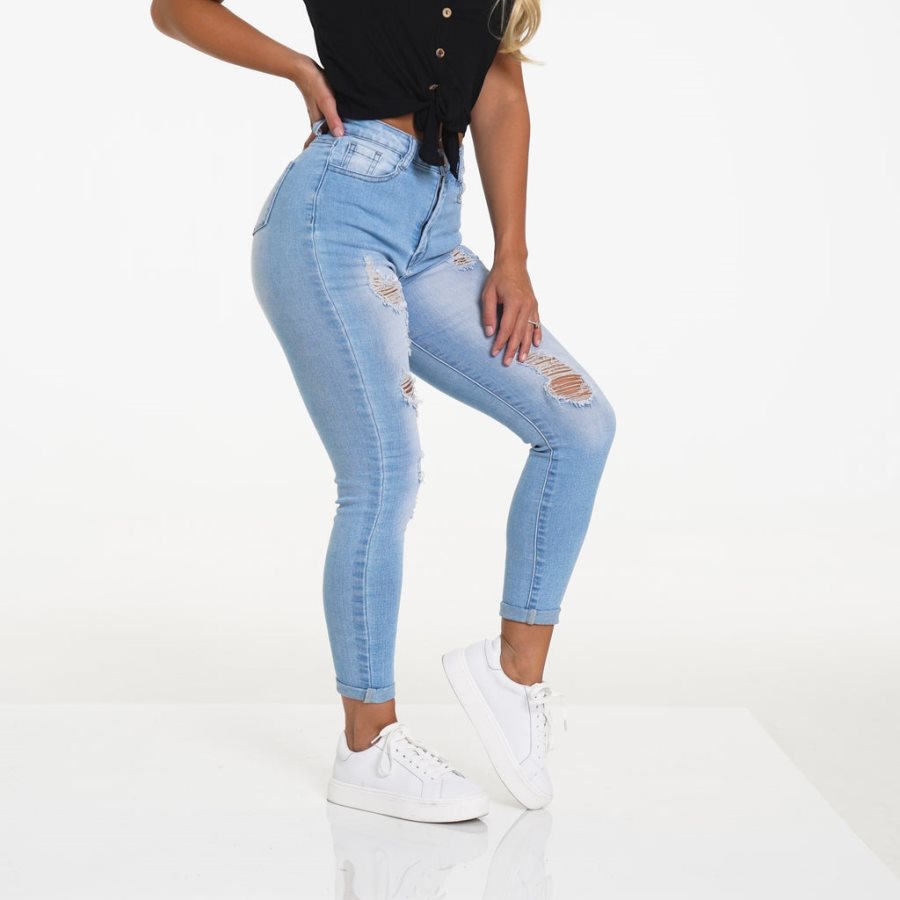 Jeans NVGTN Navishape Ripped Mujer Azules Claro | WObEIKaH