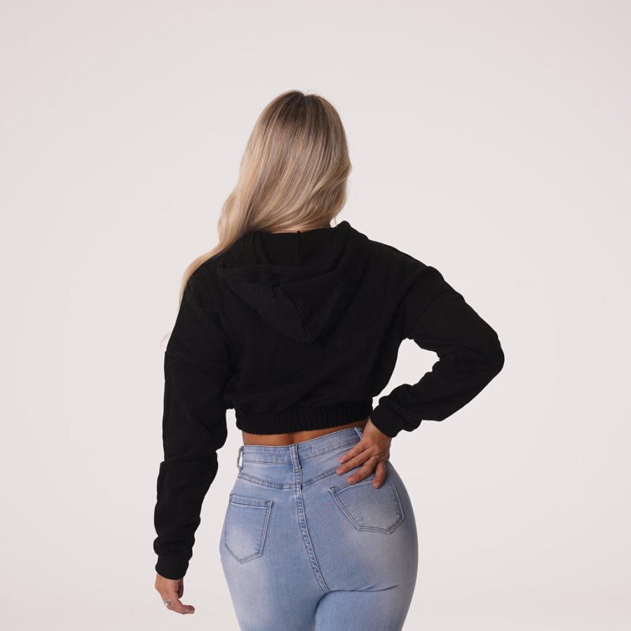 Sudadera Con Capucha NVGTN Cozy Vibes Drop Shoulder Cropped Mujer Negras | bmxAI2aL