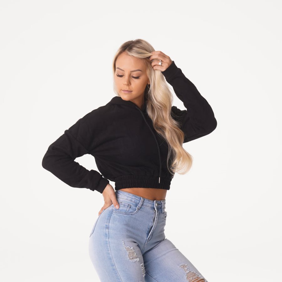 Sudadera Con Capucha NVGTN Cozy Vibes Drop Shoulder Cropped Mujer Negras | bmxAI2aL