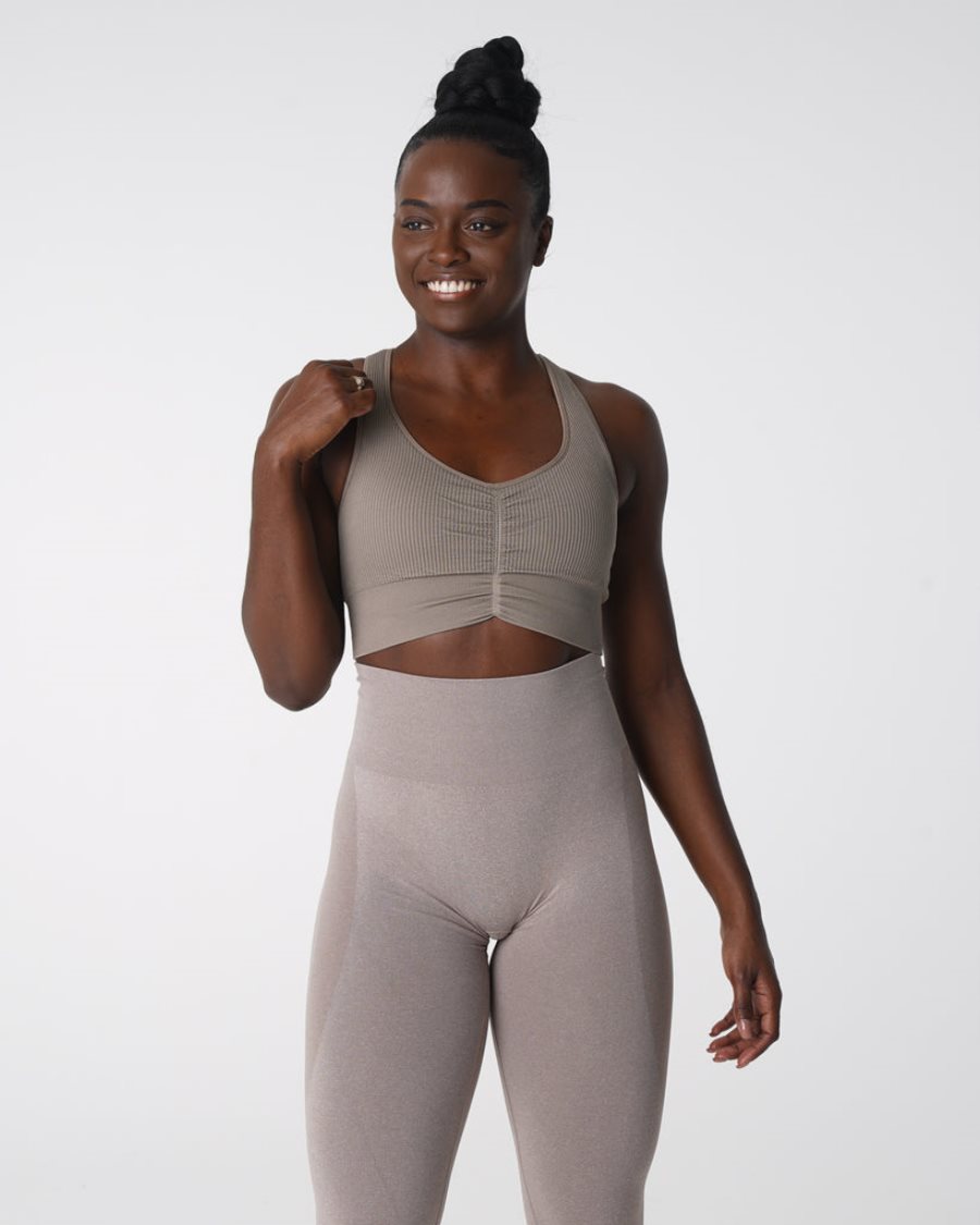 Sujetadores Deportivos NVGTN Cinched Seamless Mujer Gris Marrones | RYnNu3hf