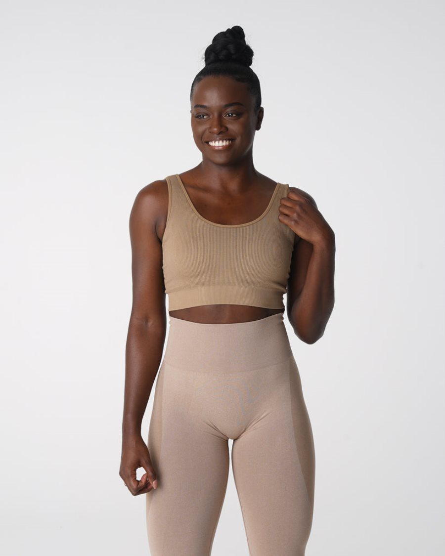 Sujetadores Deportivos NVGTN Desire Acanalado Seamless Mujer Beige | cSHiHgbl