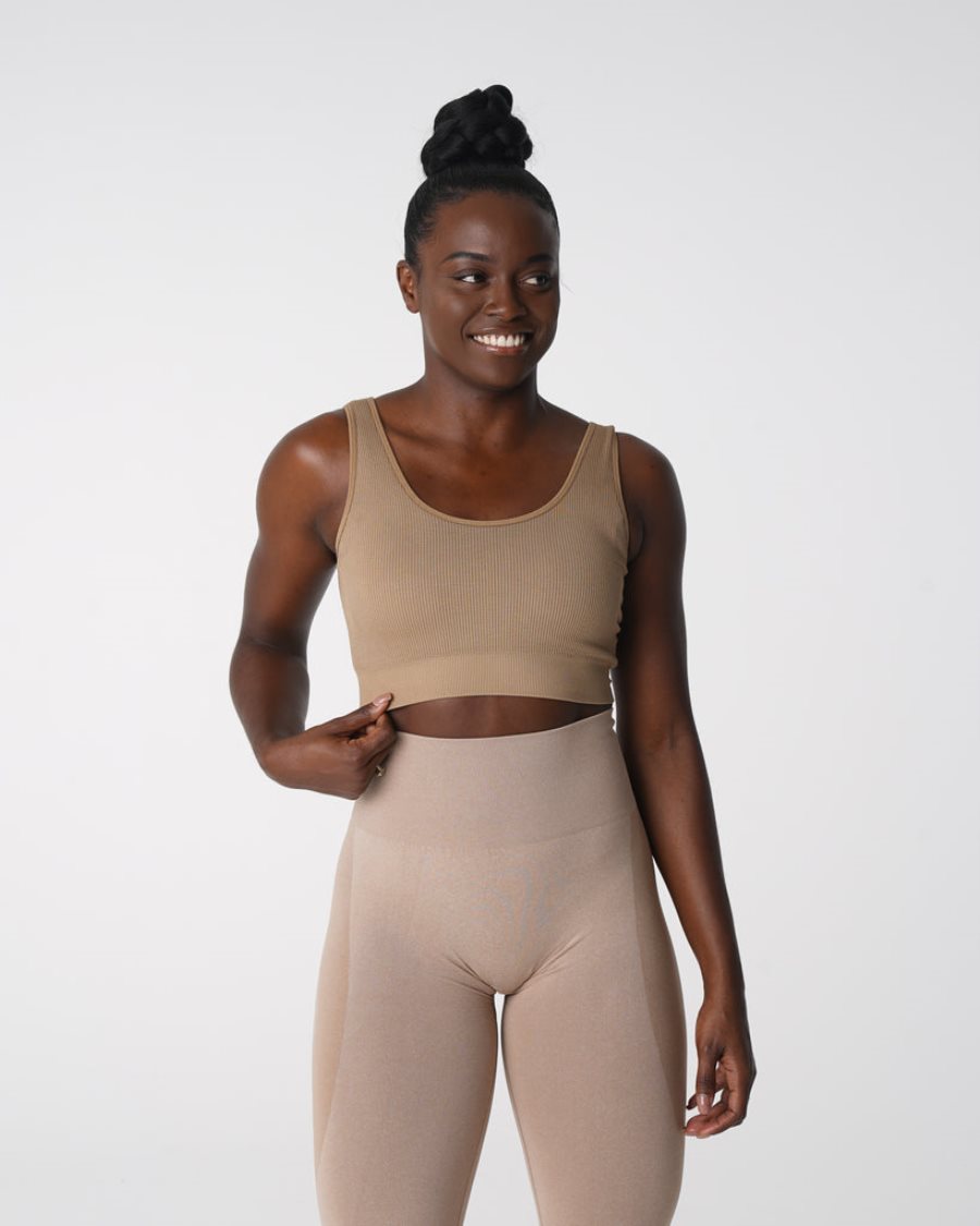 Sujetadores Deportivos NVGTN Desire Acanalado Seamless Mujer Beige | cSHiHgbl