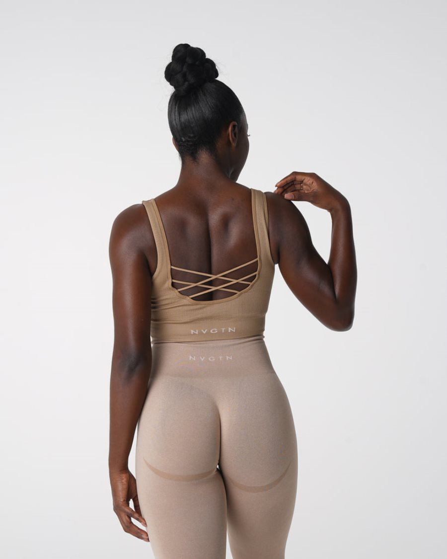 Sujetadores Deportivos NVGTN Desire Acanalado Seamless Mujer Beige | cSHiHgbl