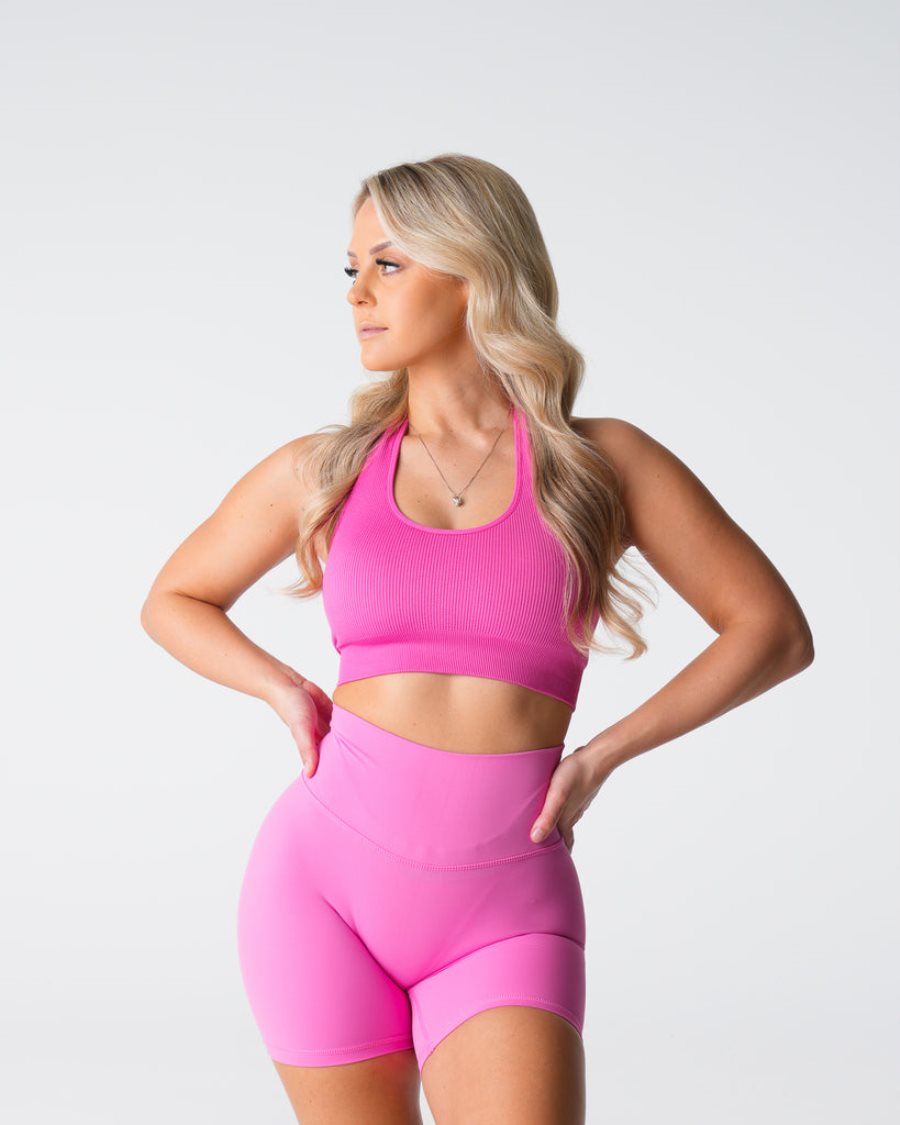 Sujetadores Deportivos NVGTN Limitless Acanalado Seamless Halter Mujer Rosas | CHqjiL7Z