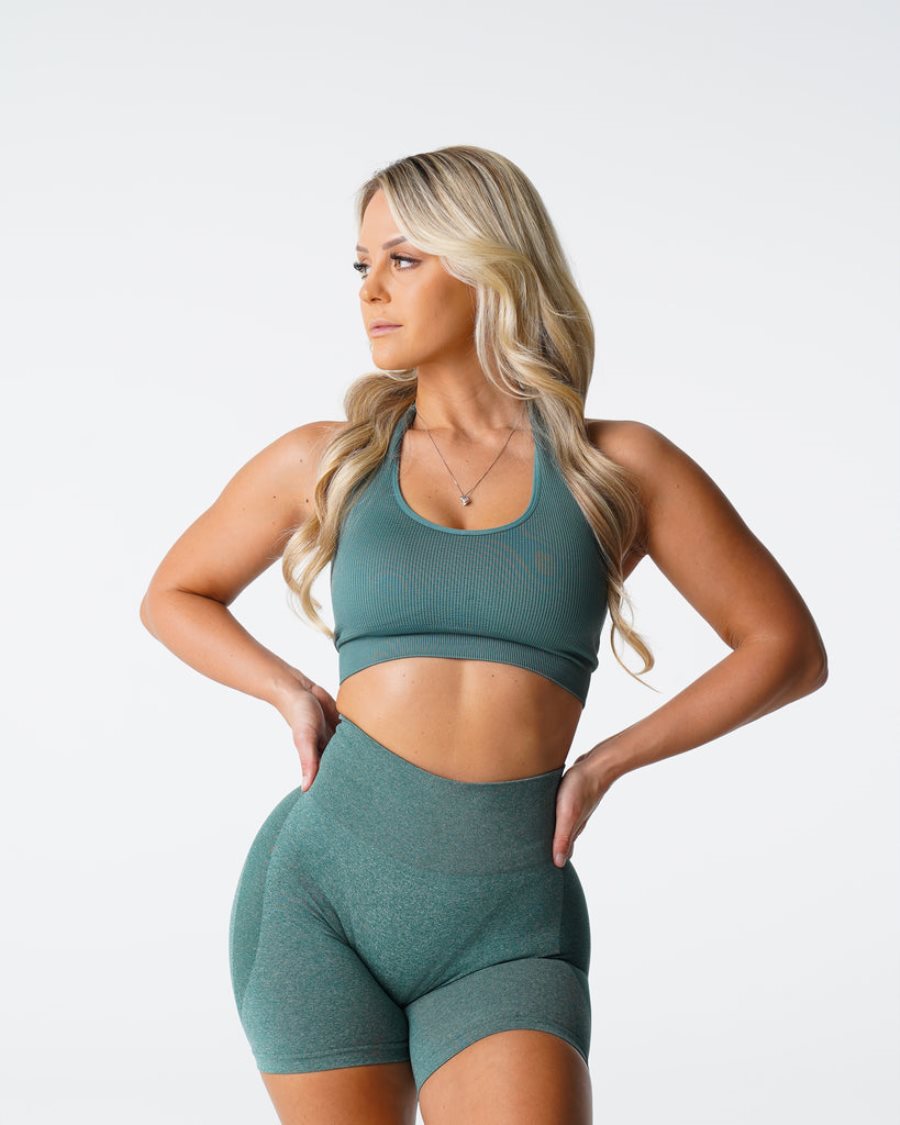 Sujetadores Deportivos NVGTN Limitless Acanalado Seamless Halter Mujer Verde | HxSWbD0W