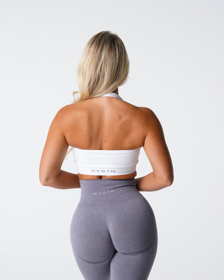 Sujetadores Deportivos NVGTN Limitless Acanalado Seamless Halter Mujer Blancas | I4WzIje1