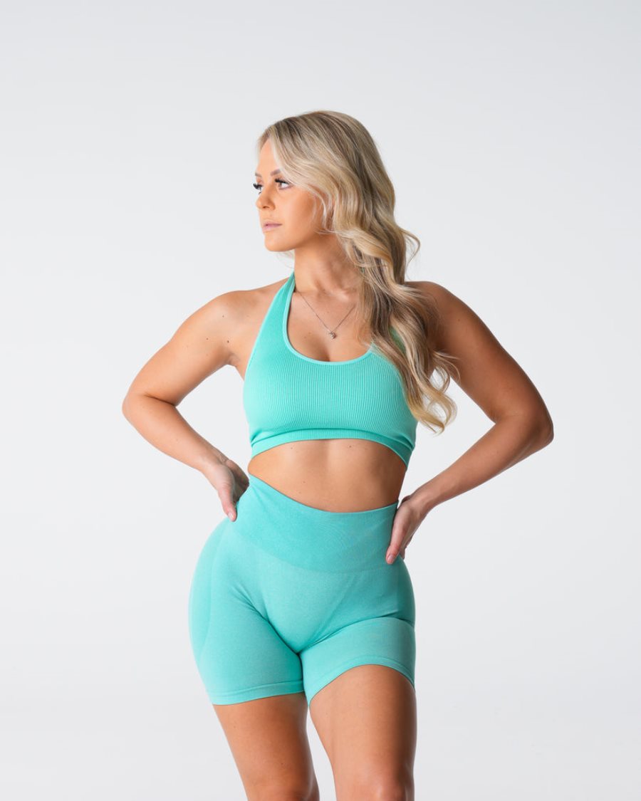 Sujetadores Deportivos NVGTN Limitless Acanalado Seamless Halter Mujer Verde Menta | OQE2v6tC