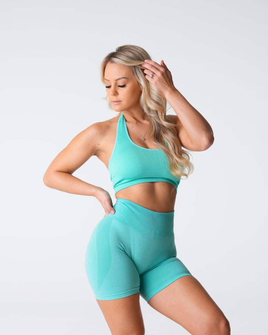 Sujetadores Deportivos NVGTN Limitless Acanalado Seamless Halter Mujer Verde Menta | OQE2v6tC