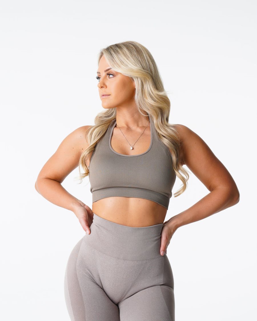 Sujetadores Deportivos NVGTN Limitless Acanalado Seamless Halter Mujer Gris Marrones | mRpHa8tO