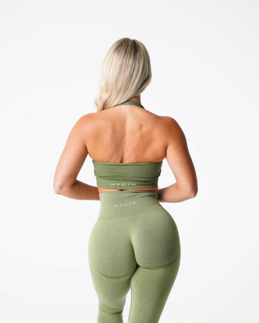 Sujetadores Deportivos NVGTN Limitless Acanalado Seamless Halter Mujer Verde | v8WnzkQT