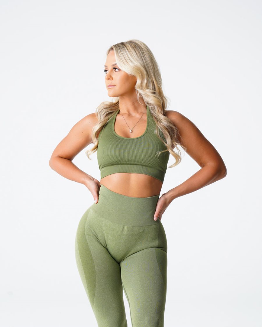 Sujetadores Deportivos NVGTN Limitless Acanalado Seamless Halter Mujer Verde | v8WnzkQT