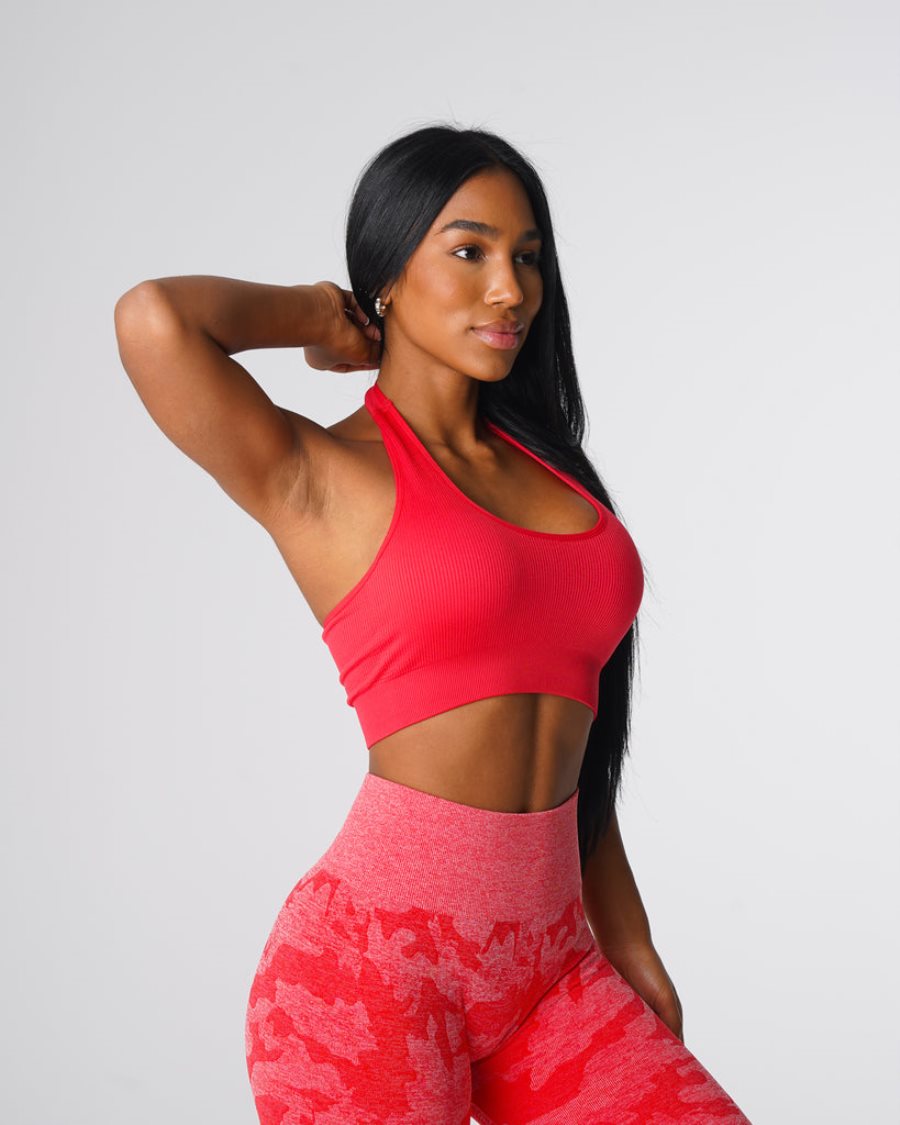 Sujetadores Deportivos NVGTN Limitless Acanalado Seamless Halter Mujer Rojas | w2fzoMF9