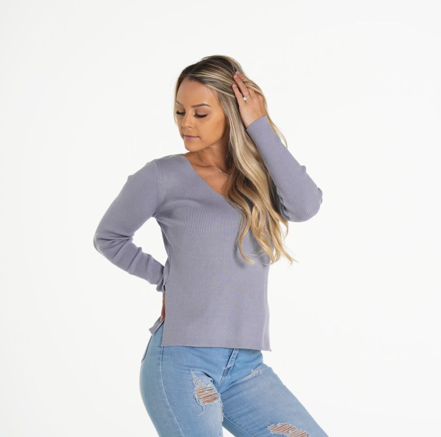 Suéteres NVGTN Extra Sweet V Neck Mujer Gris | OHOB0Lwq