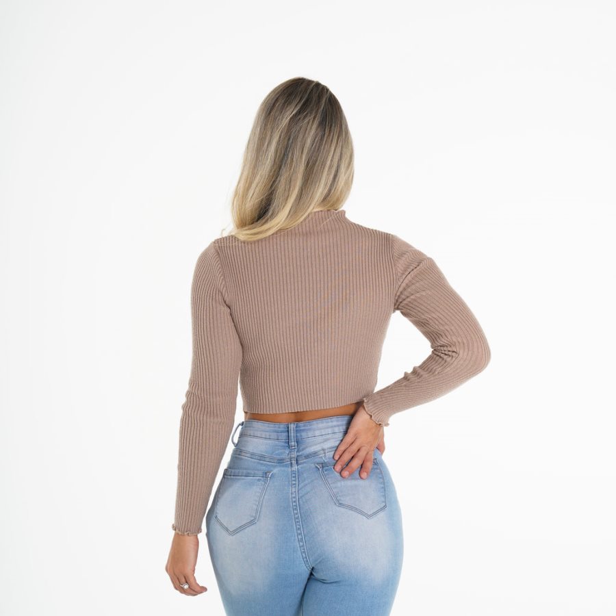 Tops NVGTN Acanalado Mock Turtle Neck Mujer Gris Marrones | Fz7dHjza