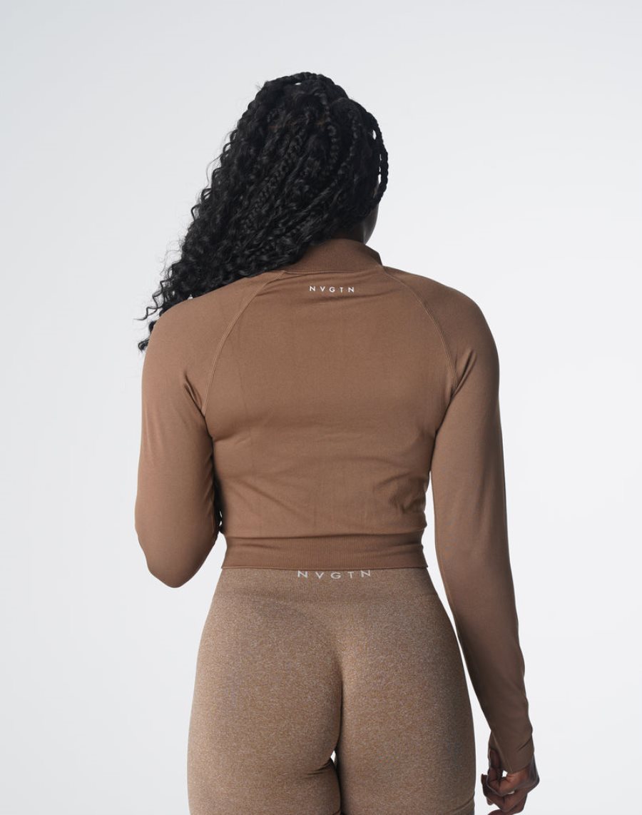 Tops NVGTN Divine Seamless Zip Up Mujer Marrones | l0A6N2iU