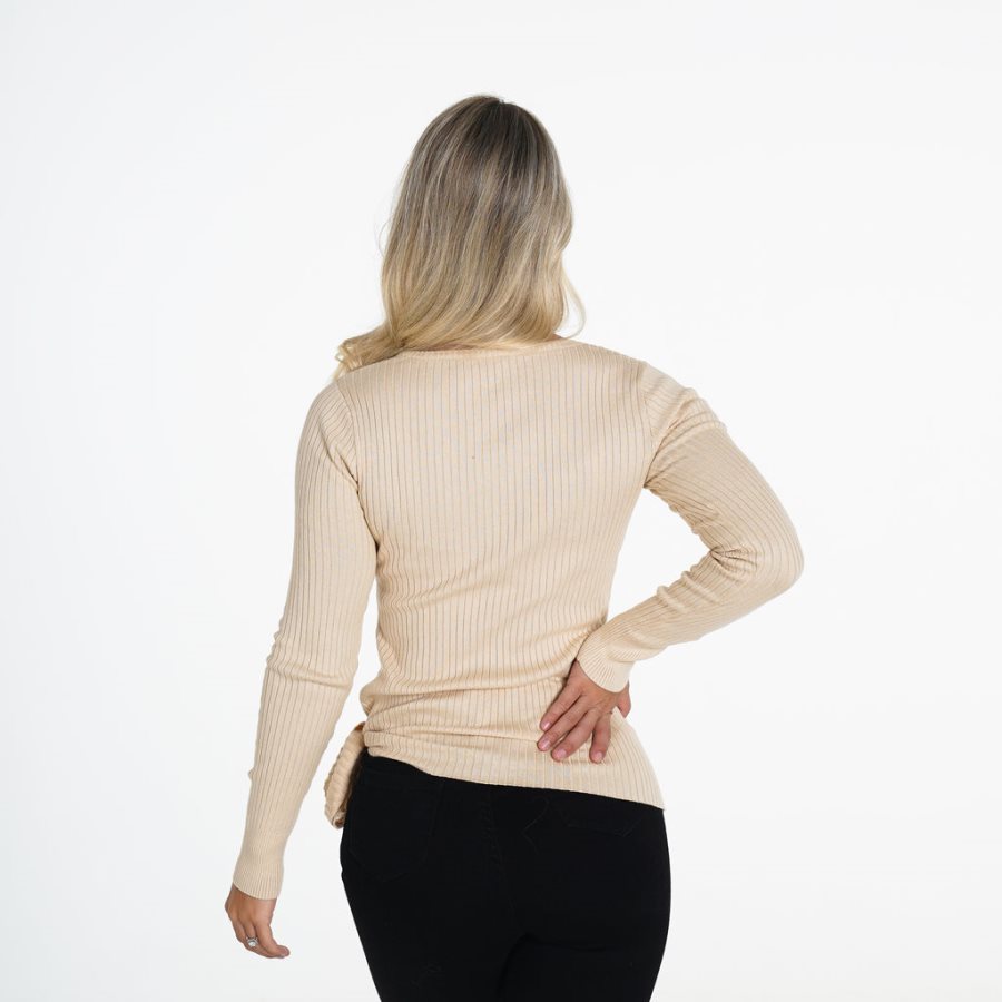 Tops NVGTN Fireside Acanalado Long Sleeve Mujer Creme | VlDaQ1fY