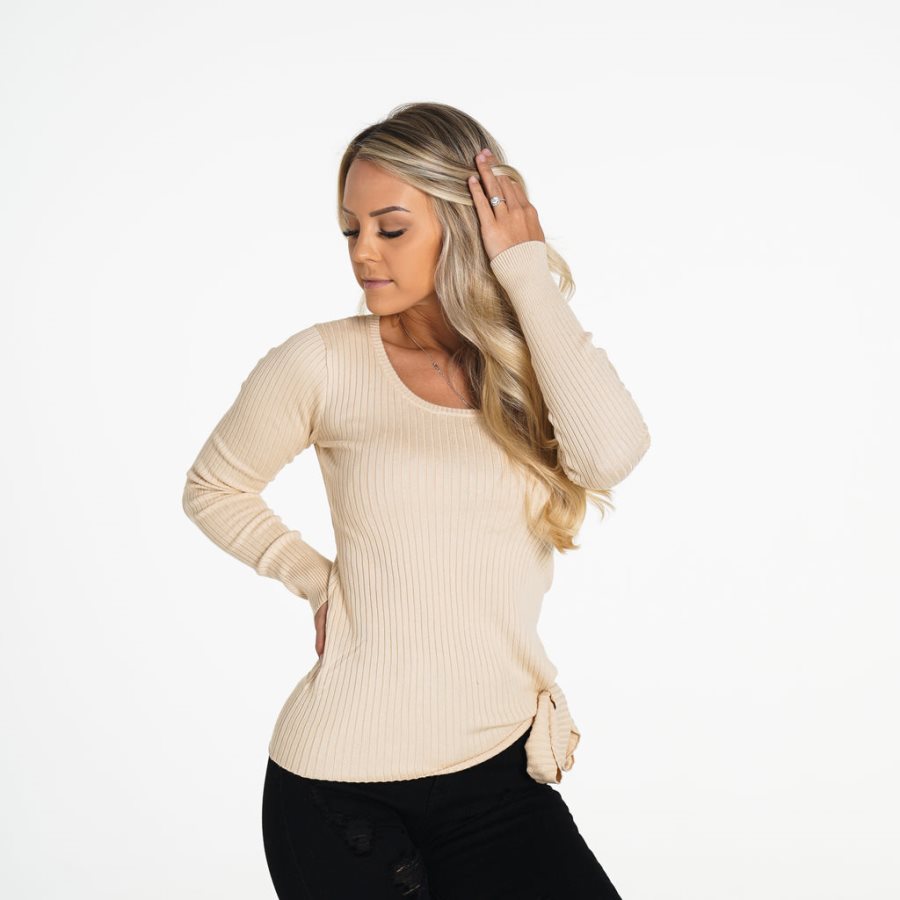 Tops NVGTN Fireside Acanalado Long Sleeve Mujer Creme | VlDaQ1fY