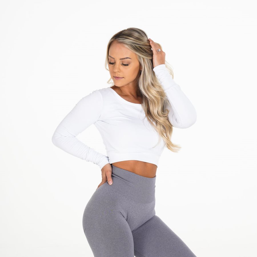 Tops NVGTN Form Long Sleeve Crop Mujer Blancas | Zs33gray