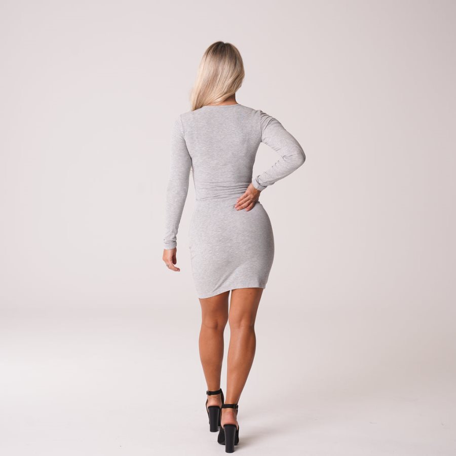 Vestido NVGTN Easy Daze Acanalado Midi Mujer Gris | tUV4XYPe