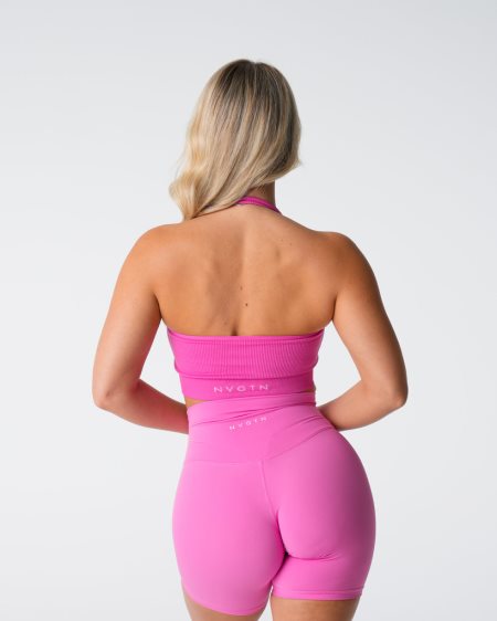 Sujetadores Deportivos NVGTN Limitless Acanalado Seamless Halter Mujer Rosas | CHqjiL7Z